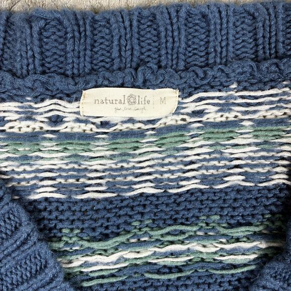 Natural Life Women's Fair Isle Cropped Cardigan Size Medium Blue Boho Knit Cozy - Picture 5 of 8
